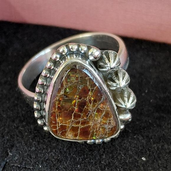 Iridescent Ammolite Silver Statement Ring Size 8.5 - Picture 5 of 15